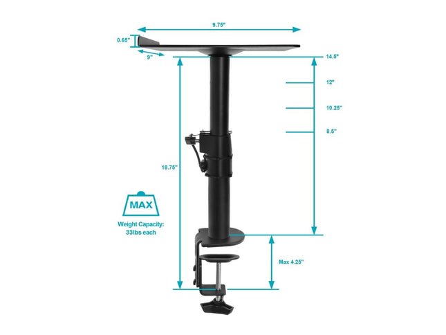 Monoprice Universal Clamp-On Desktop Speaker Mounts Pair Height-Adjustable 9 x 9 inch Tray, Fits Most Bookshelf Studio Monitor Speakers