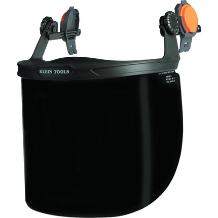 Klein Tools 60529 Tinted Full Brim Hard Hat Face Shield, Impact Rated, Anti-Fog, Low-Profile, Full Face Shield for Grinding and Demolition