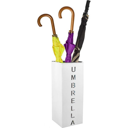 Metal Umbrella Stand, 16.5x6.3x6.3inch Square Free Standing Umbrella Rack Decorative Umbrella Holder Bin Multipurpose Walking Sticks Holder for Umbrella Cane Entryway Home Office(White)
