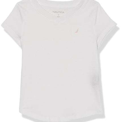Nautica Girls' Short Sleeve V-Neck T-Shirt, Solid 