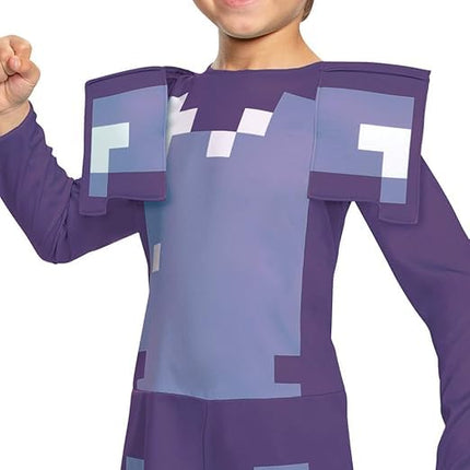 Disguise Enchanted Armour Jumpsuit for Kids, Official Minecraft Licensed Dress Up, Iconic Pixelated Design, Includes Headpiece with Adjustable Strap, For 7-8 Years