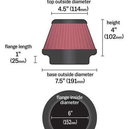 Filtro de aire universal para coche y motocicleta K&N Filters RP-4600 con parte superior de fibra de carbono