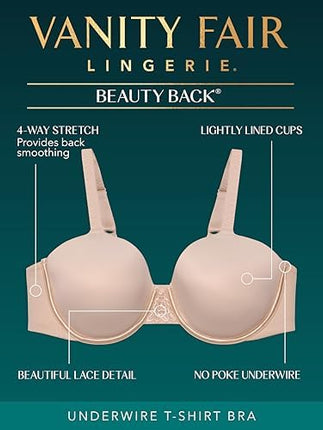 Vanity Fair Women's Full Figure Beauty Back Smoothing Bra, 4 Way Stretch Fabric, Lightly Lined Cups Up to H, Opaque, Underwire-White, 34F