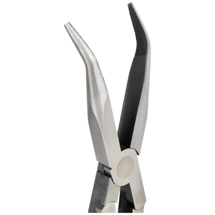 Klein Tools 71401 Long Nose Pliers, Bent Nose Pliers, Angled Knurled Jaws, Double Rivet, Extended Reach, 13-Inch