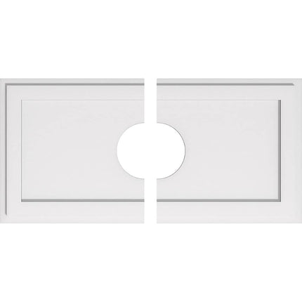 36"W x 18"H x 7"ID x 12 1/2"C x 1"P Rectangle Architectural Grade PVC Contemporary Ceiling Medallion, Two Piece