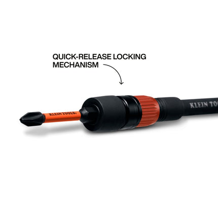 Klein Tools 31089 12-Inch Dual-Lock Extension, 1/4-Inch Hex Shank Impact Bit Holder, Quick-Release Locking Mechanism with Secondary Twist Lock, Compatible with Impact Drivers and Drills
