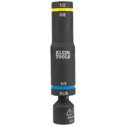 Klein Tools 66009 Impact-Rated 4-in-1 Flip Quad Socket, 3/8-Inch Drive, 12-Point Color-Coded Deep Sockets with 4 Hex Sizes and Adapter