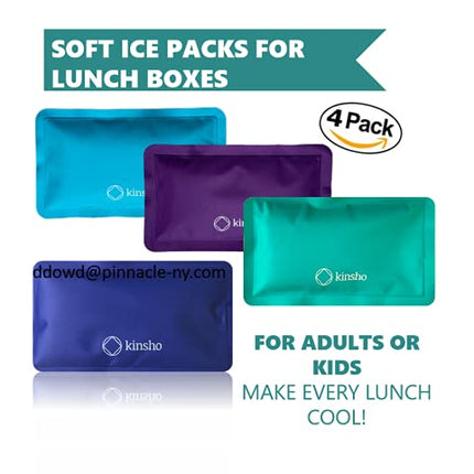 Large Ice Packs for Lunch Box, Bags, Bento Boxes, 4 Pack, Slim Soft Reusable Bags for Kids Boys Adults, Travel School Work Camping, Long-Lasting Cold, Flexible | Blue