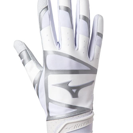 Mizuno F-257 Women's Softball Batting Glove, White-Silver, Small