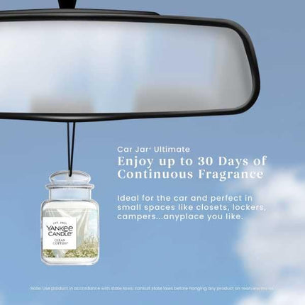 Ambientadores de Coche Yankee Candle, Colgantes Car Jar Ultimate, Neutraliza Olores hasta 30 Días, Algodón Limpio, 0.96 OZ (Paquete de 3)
