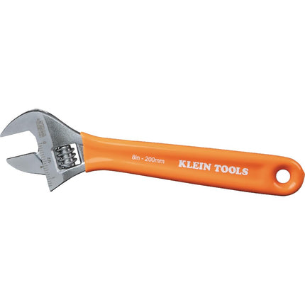 KLEIN TOOLS O5078 Adjustable Wrench, Precision Forged 1 1/2-Inch Extra-Capacity Jaw, SAE and Metric Scales, Plastic-Dipped Handle, 8-Inch