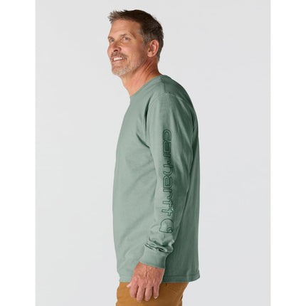 Carhartt Men's Loose Fit Heavyweight Long-sleeve Logo Sleeve Graphic T-shirt, Green Slate, XXL