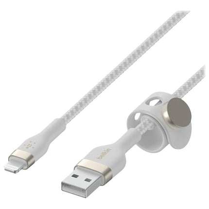Belkin BoostCharge Pro Flex Braided USB Type A to Lightning Cable (2M/6.6FT), MFi Certified Charging Cable for iPhone 14/14 Plus, 13, 12, Pro, Max, Mini, SE, iPad and More - White