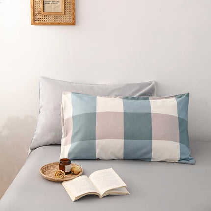 NSNLGSGC Buffalo Plaid Duvet Cover Set Greyish Blue Twin Bedding Set Simple Square Geometric Pattern Plaid Bedding Set Microfiber Duvet Cover Set Modern and
