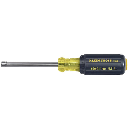 Klein Tools 630-4.5MM 4.5 mm Nut Driver with 3-Inch Hollow Shaft and Cushion Grip Handle, Made in USA