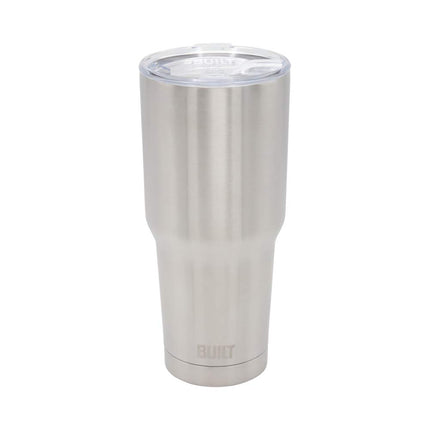 BUILT Double Walled Stainless Steel Tumbler Set with Replacement Lid, 2 Reusable Tritan Wire Straw Cleaning Brush in Gift Box, 1 Count (Pack of 1), Silver