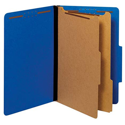 Pendaflex Recycled Classification File Folders, 2 Dividers, 2" Embedded Fasteners, 2/5 Tab Cut, Legal Size, Dark Blue, Box of 10 (29035P)