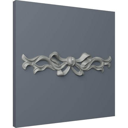 Ekena ONL13X03X01VE 13" W x 3" H x 3/4" P Versailles Medium Ribbon with Bow Center Onlay, Primed