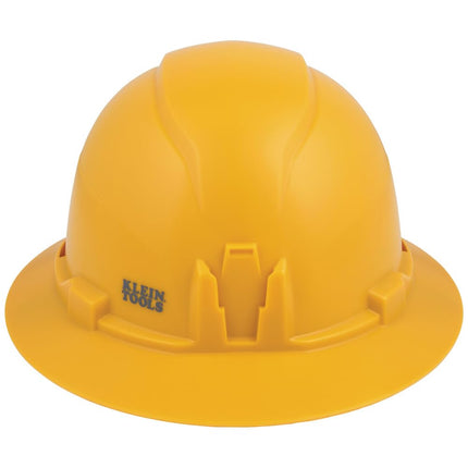 Klein Tools 60489 Hard Hat, Non-Vented Full Brim Style, Padded Self-Wicking Odor-Resistant Sweatband, Tested up to 20kV, Yellow