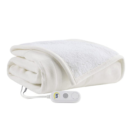Couverture Chauffante Serta – Couverture Électrique Polaire et Sherpa Réversible, Chauffage Rapide, Minuteur d'Arrêt Automatique, Plusieurs Niveaux de Chaleur, Certifiée ETL, Lavable en Machine, Ivoire 127 x 152 cm