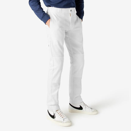 Pantalones de trabajo Dickies Skinny Straight de doble rodilla para hombre - Duraderos, ajuste delgado, uniforme industrial y ropa de trabajo, blanco V1, 34W x 30L