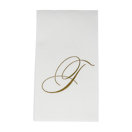 Caspari White Pearl Paper Linen Guest Towels, Monogram Initial T, Pack of 24