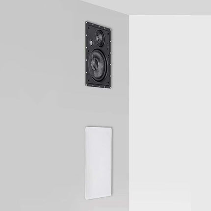 Monoprice in Wall 3-Way Speakers Carbon Fiber - 8 Inch (Pair) with Paintable Magnetic Grille, for Home Theater - Alpha Series
