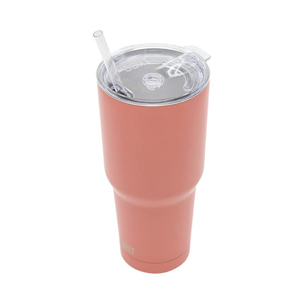 BUILT Double Walled Stainless Steel Tumbler Set with Replacement Lid, 2 Reusable Tritan Wire Straw Cleaning Brush in Gift Box, 1 Count (Pack of 1), Burnt Coral