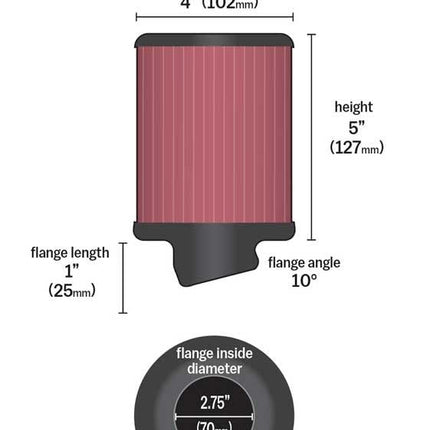 K&N Universal Clamp-On Air Filter: High Performance, Premium, Washable, Replacement Engine Filter: Flange Diameter: 2.75 In, Filter Height: 5 In, Flange Length: 1 In, Shape: Round, RU-1460
