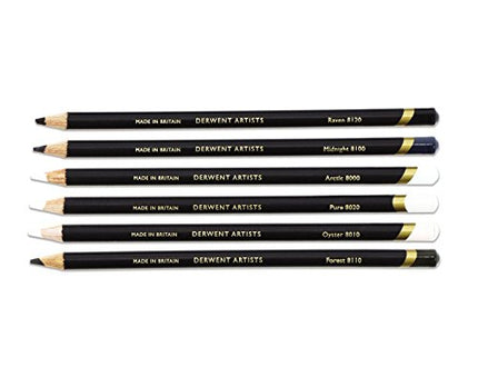 Derwent Artists Black & White Colouring Pencils With Sharpener, Drawing & Colouring, Set Of 6, Ideal For Layering & Blending, Professional Quality, 2302342