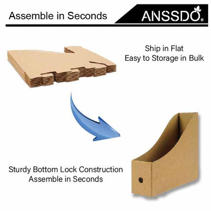 12 Pack Brown Cardboard Magazine Holder Premium Magazine File Holder Magazine Organizer, Magazine Storage Box, Large Volume Magazine File Organizer as Book Bins or Folder Holder for Desk