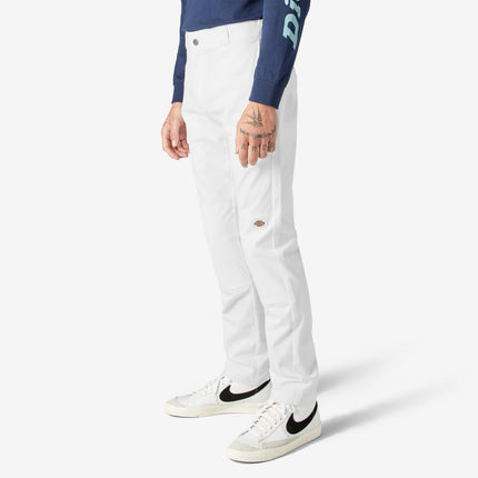 Pantalones de trabajo Dickies Skinny Straight de doble rodilla para hombre - Duraderos, ajuste delgado, uniforme industrial y ropa de trabajo, blanco V1, 34W x 30L