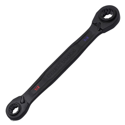 Klein Tools 68215 4-in-1 Ratcheting Wrench, Box Wrench, SAE Hex Sizes 1/2, 9/16, 5/8, 3/4-Inch, 90-Tooth Ratchet, Pass-Through Design