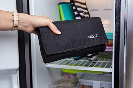 PACKIT Freezable Insulated Lunch Bag - Foldable and Reusable Design with Built-in EcoFreeze Gel Technology | Keeps Contents Cool for Up to 10 Hours | Zip Closure, Leak-Proof, BPA-Free | Black