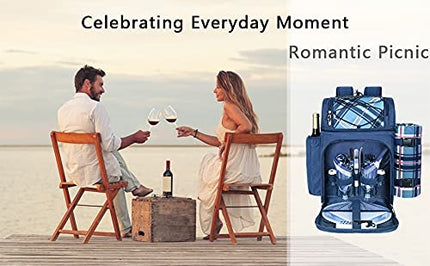 Hap Tim Picnic Basket Backpack for 2 Person with 2 Insulated Cooler Compartment, Wine Holder, Fleece Blanket, Cutlery Set, Gifts Ideals for Wedding, White Elephant, Bridal Showers, Christmas