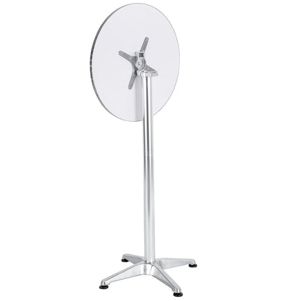 BTEXPERT Mesa redonda de aluminio para interiores y exteriores de 23.75", de altura de barra de restaurante de 45", muebles de patio de acero inoxidable plateado con base de 25.75", tablero abatible - Juego de 2