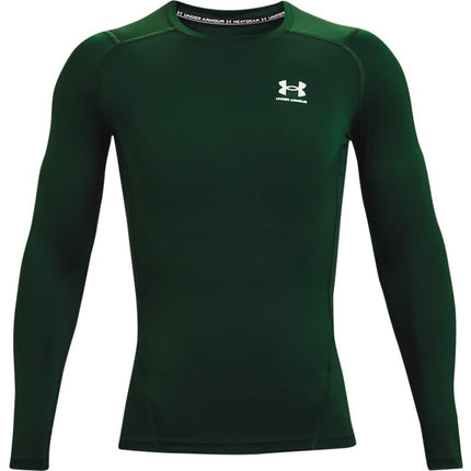 Camiseta de compresión de manga larga HeatGear para hombre de Under Armour, verde bosque (301)/blanco, grande