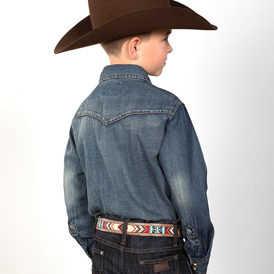 Camisa vaquera de botones a presión, de manga larga, sólida, para niños grandes Wrangler, Color Azul antiguo, M