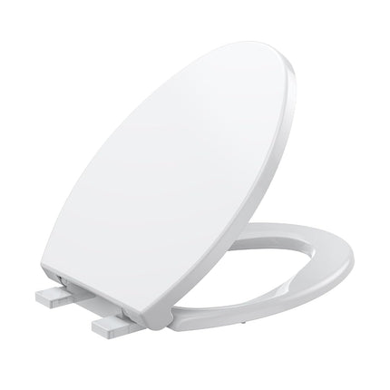 Elongated Toilet Seat with Built-in Toddler Seat - Quiet Close, Quick Release, Non-Slip Bumpers, Easy Install - White Potty Training Toilet Seat for Family Bathroom