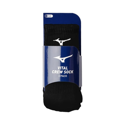 Mizuno Women's Vital Crew Sock 3-Pack, Black, L
