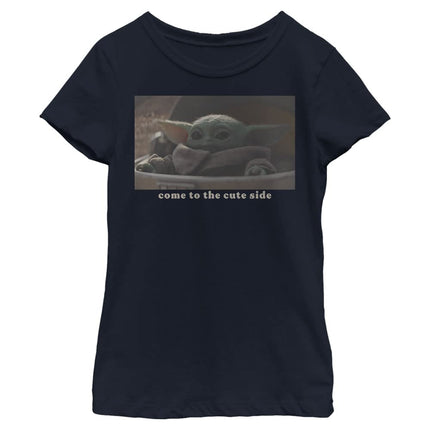 STAR WARS T-Shirt Enfant Fille Grogu Mignon Le Seigneur, Bleu Marine, Large