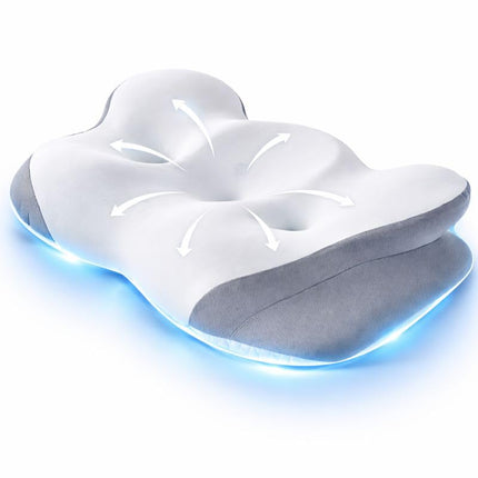 FUNCCUBE Cervical Neck Pillow - Memory Foam Pillows for Pain Relief Sleeping with Cooling Pillowcase, Ergonomic Contour Odorless Bed Pillow for Back Side Shoulder Stomach Sleeper, Queen White