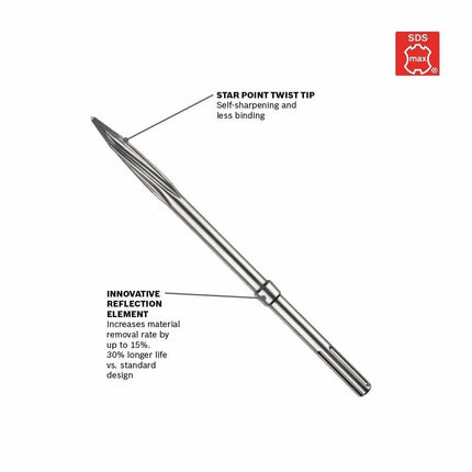 BOSCH HS1936 Cincel de punta R-Tec Star de 16 pulgadas con vástago SDS-max para martillo demoledor
