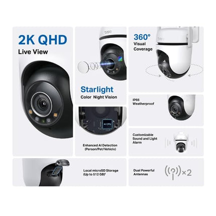 Tapo 2K 4MP Pan/Tilt Outdoor Wired Wi-Fi Security Camera, C520WS