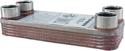 Duda Energy HX1210:F12 B3-12A 10 Plate Stainless Steel Heat Exchanger with 1/2" Female NPT Ports Copper Brazed, 1.2" Height, 2.9" Width, 7.5" Length