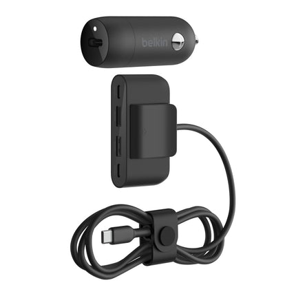 Chargeur de voiture rapide Belkin Boost↑Charge™ 30W, design compact avec port USB-C Power Delivery, extension d'alimentation USB 4 ports, compatibilité universelle pour iPhone 14, Galaxy S23, série Note et plus encore - Noir