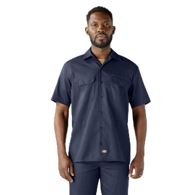 Dickies Men's Short Sleeve Work Shirt, Navy, Mediu