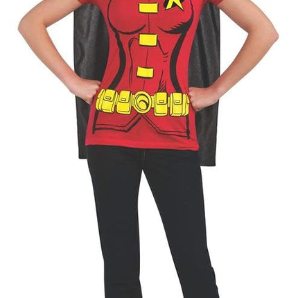 Rubies Official DC Comic Robin T-Shirt Set, Adult Instant Costume Kit, T-shirt, Cape and Eyemask, Ladies Size Xlarge Halloween