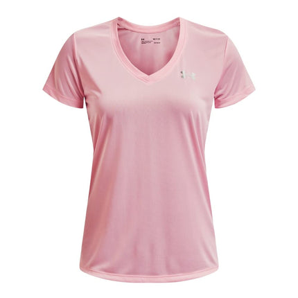 Under Armour Women's Tech V-Neck Short-Sleeve T-Shirt, (647) Prime Pink / / Metallic Silver, X-Small