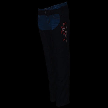 Milwaukee Leather SH1182 Women's Black with Red Textile Motorcycle Riding Chaps with Tribal Embroidery - 3X-Large